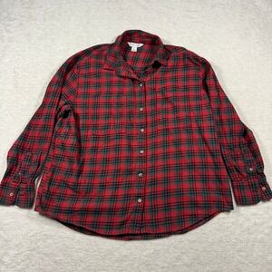 OLD NAVY Red Green Plaid Boyfriend Flannel Shirt Womens Large